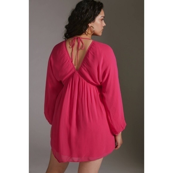 NWT Anthropologie Let Me Be V-neck Flowy Mini Cover Up Dress in Pink - Picture 7 of 16